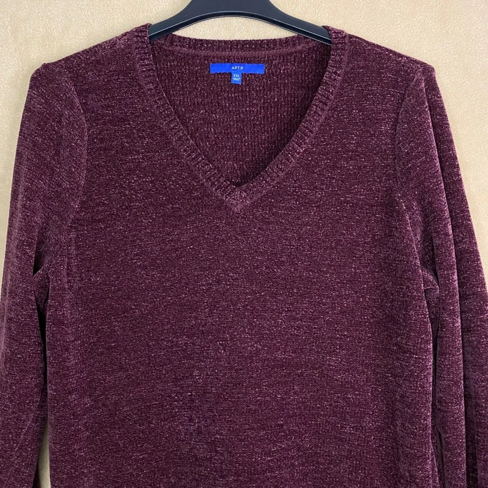 Apt 9 Womens V Neck Long Sleeve Tunic Sweater Casual Plus Size XXL Burgundy‎ EUC